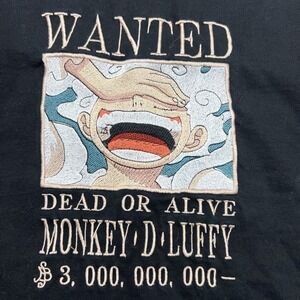 One Piece Monkey D Luffy Wanted Poster Embroidered Black T-Shirt Mens XL